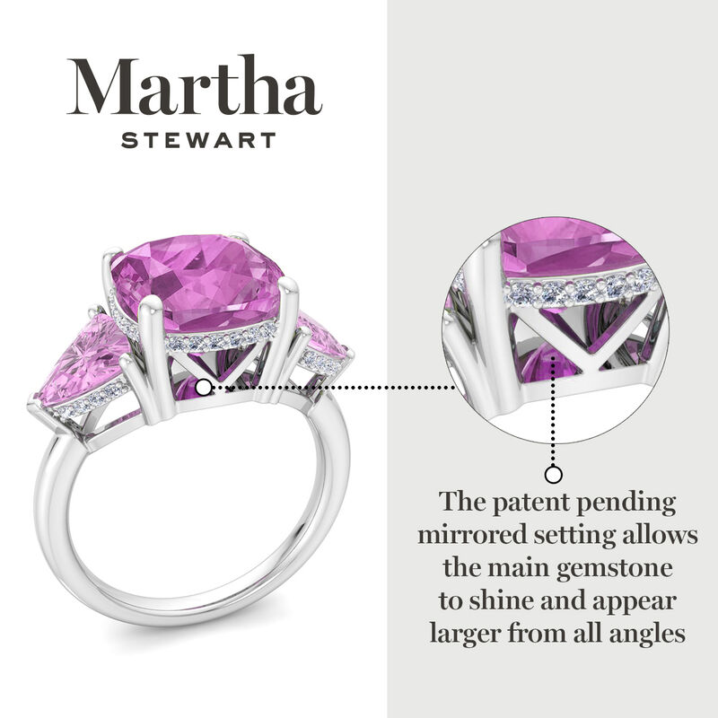 Martha Stewart 8ctw. Cushion Pink Sapphire & Lab Grown Diamond Three Stone Ring In Sterling Silver image number null